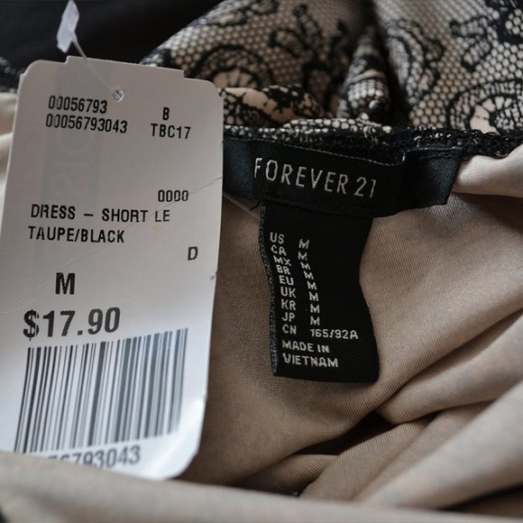 Forever 21 Lace Print Pattern Bodycon Dress Taupe - Picture 4 of 4